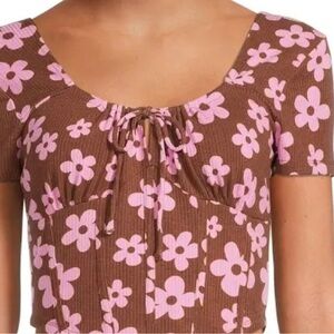 Madden N.Y.C. Brown w/Pink Flowers Size XXL Crop Top